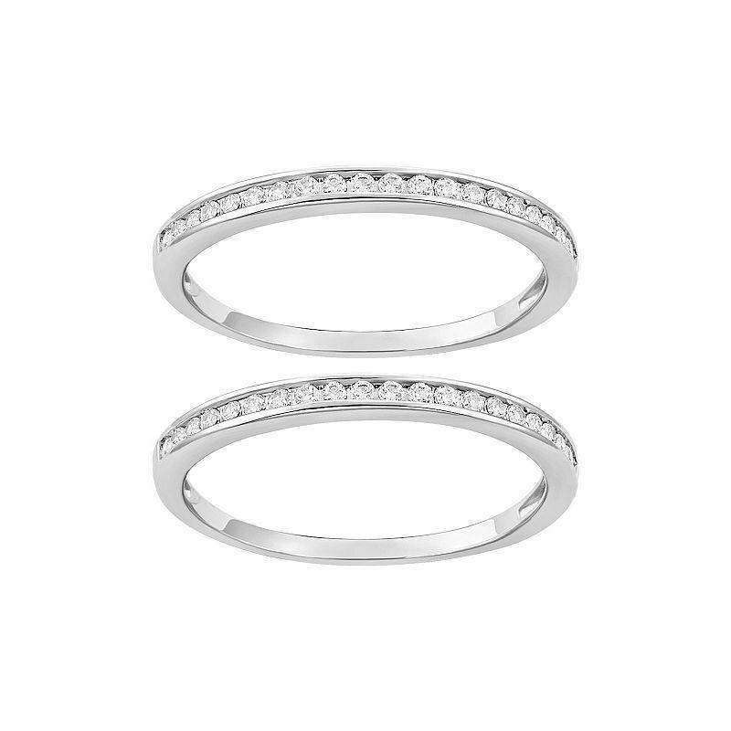 PRIMROSE Fine Silver Plated Cubic Zirconia Channel Set Double Band Ring, Womens Silvertone White Product Image