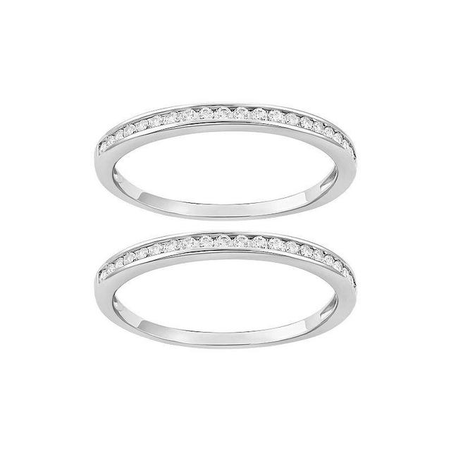 PRIMROSE Fine Silver Plated Cubic Zirconia Channel Set Double Band Ring, Womens Silvertone White Product Image