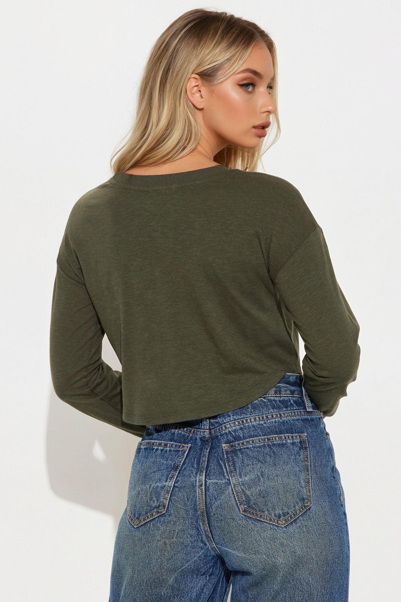 Anna Long Sleeve Top - Olive Product Image