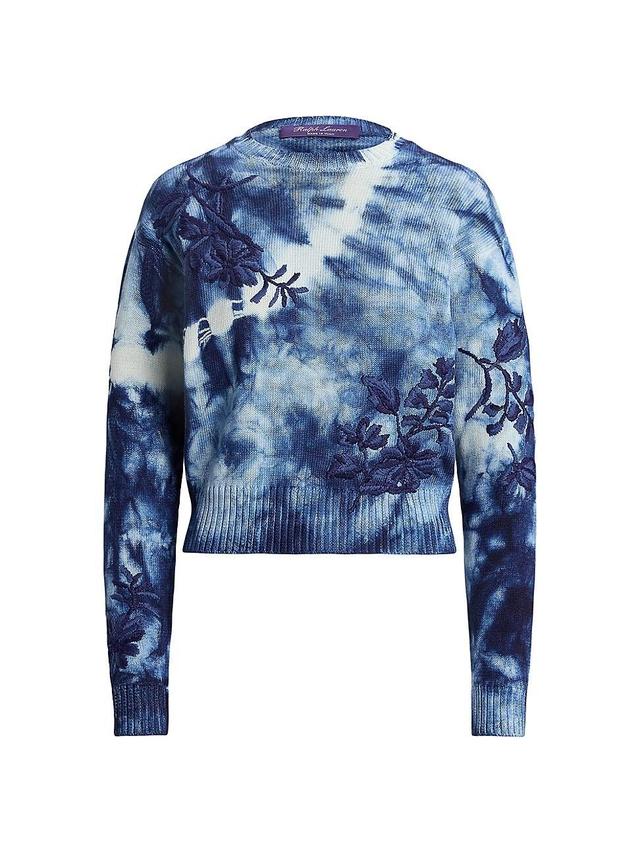 Womens Embroidered Floral Tie-Dye Crewneck Sweater Product Image