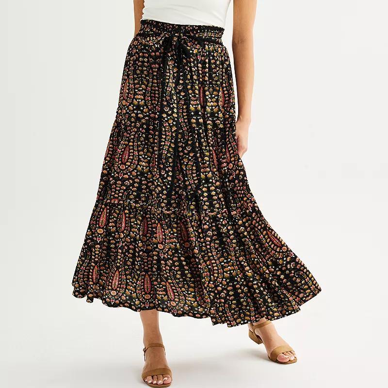 Womens Farmers Market Printed Flare Tiered Maxi Skirt product image