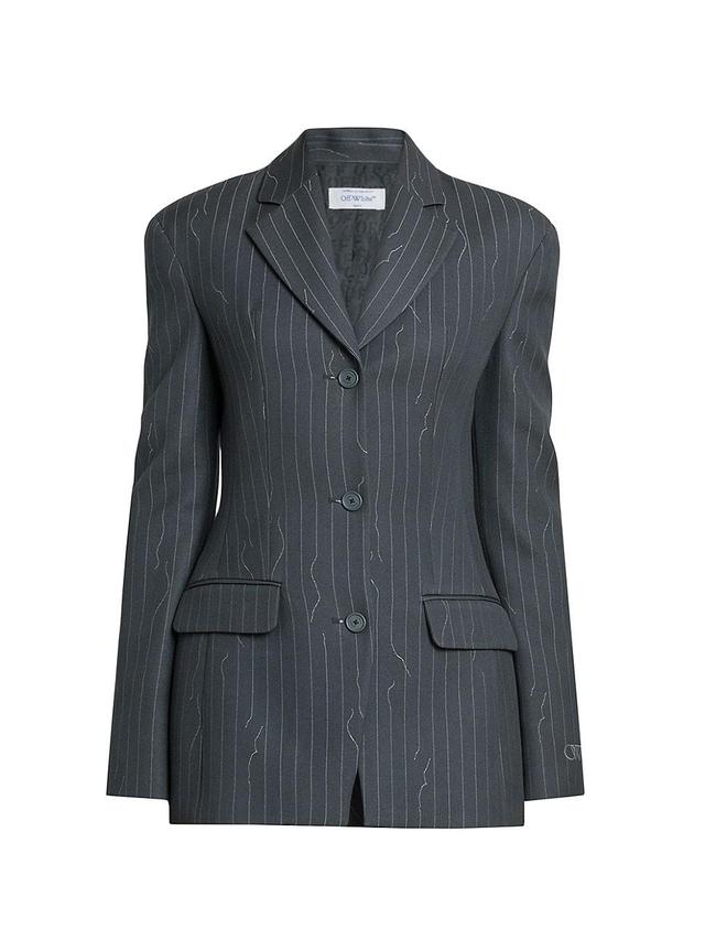 Womens Pinstriped Wool-Blend Jacket Product Image