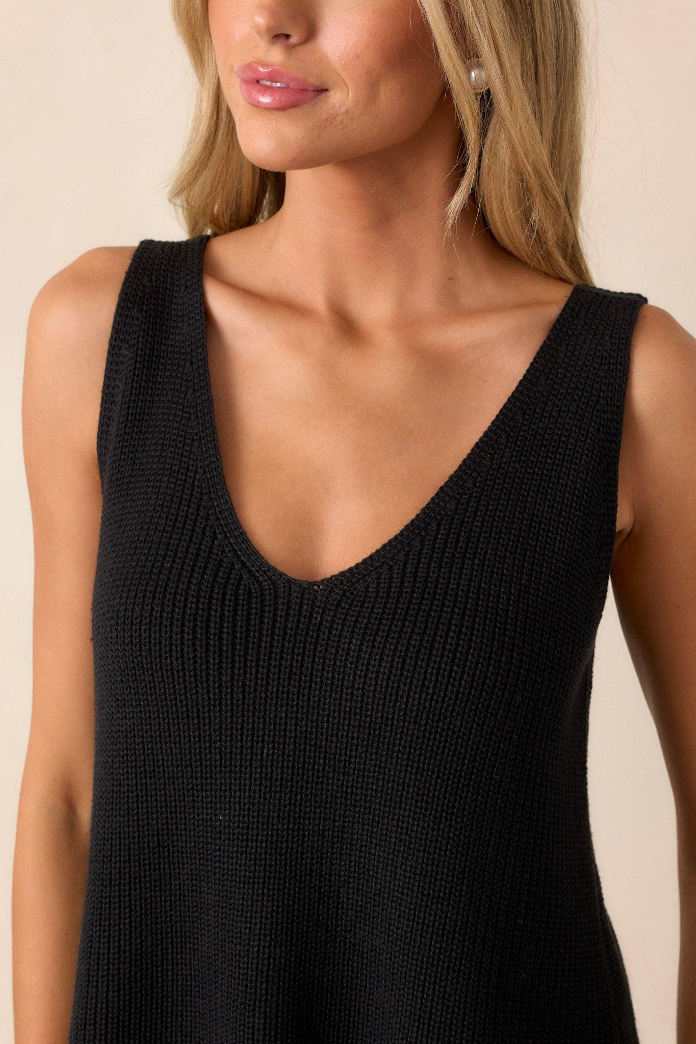 Retro Radiance Black Knit Tank Top Product Image