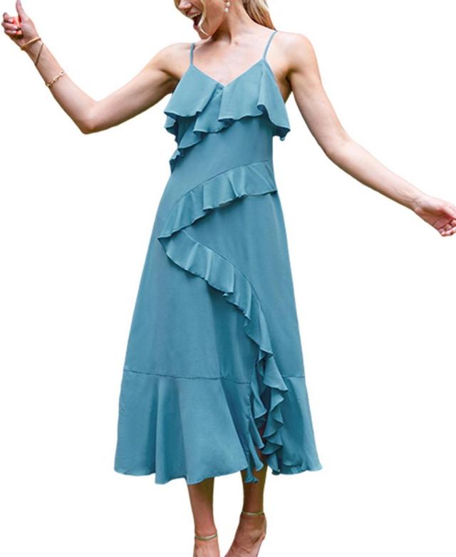 Cupshe Womens Blue Asymmetrical Ruffle Maxi Beach Dress Product Image