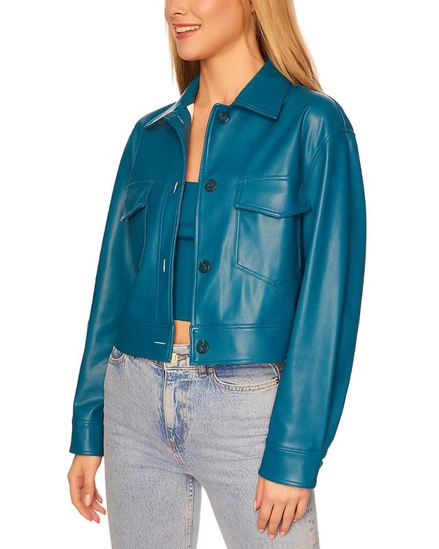 Womens Faux Leather Crop Cargo Jacket Product Image