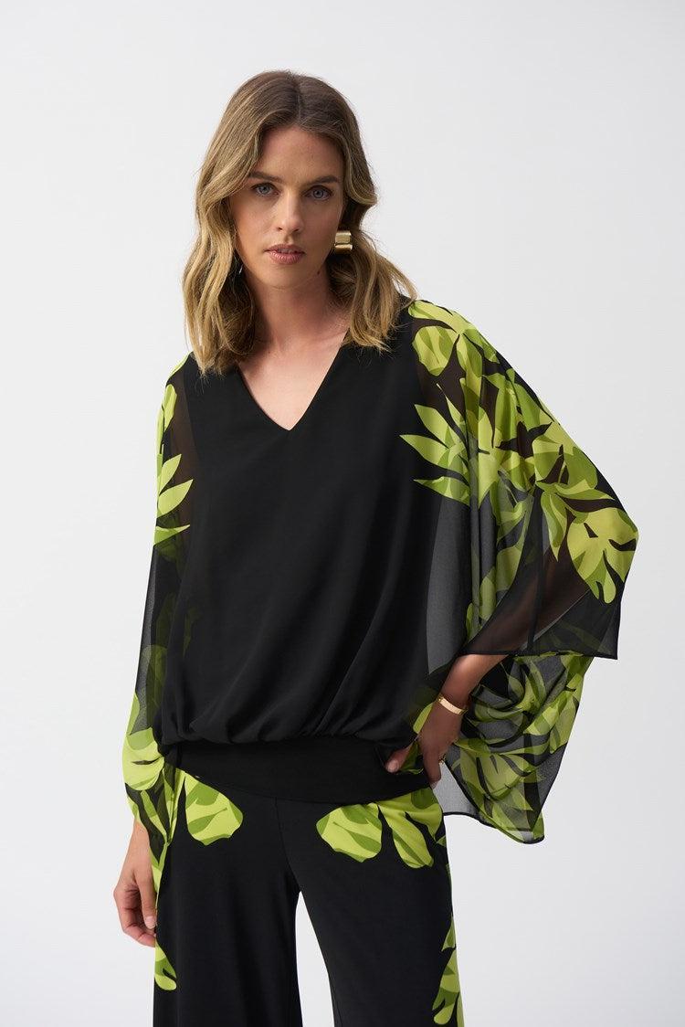 Chiffon And Silky Knit Floral Poncho Top Product Image