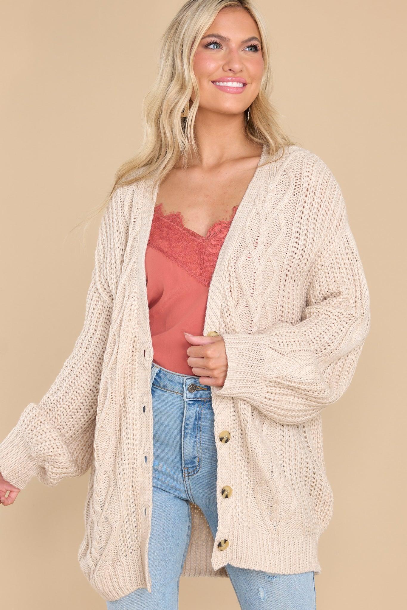 Covered In Cozy Beige Cardigan Product Image