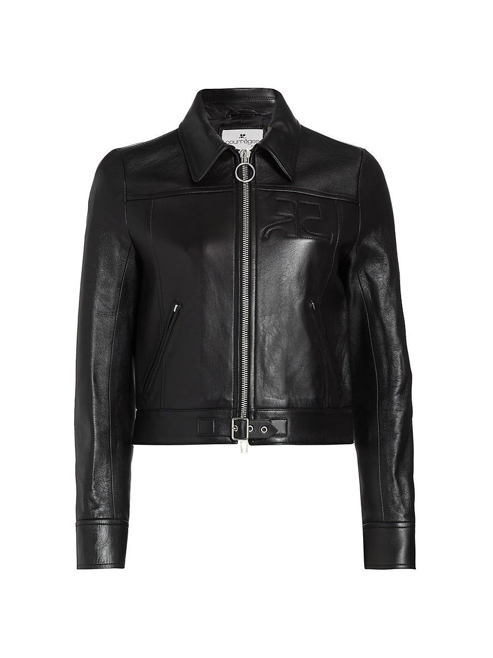 Womens Zipped Iconic Leather Jacket Product Image