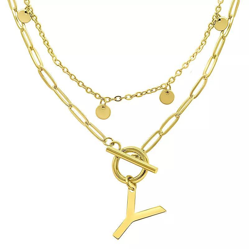 Adornia 14k Gold Plated Layered Initial Toggle Necklace, Womens Product Image