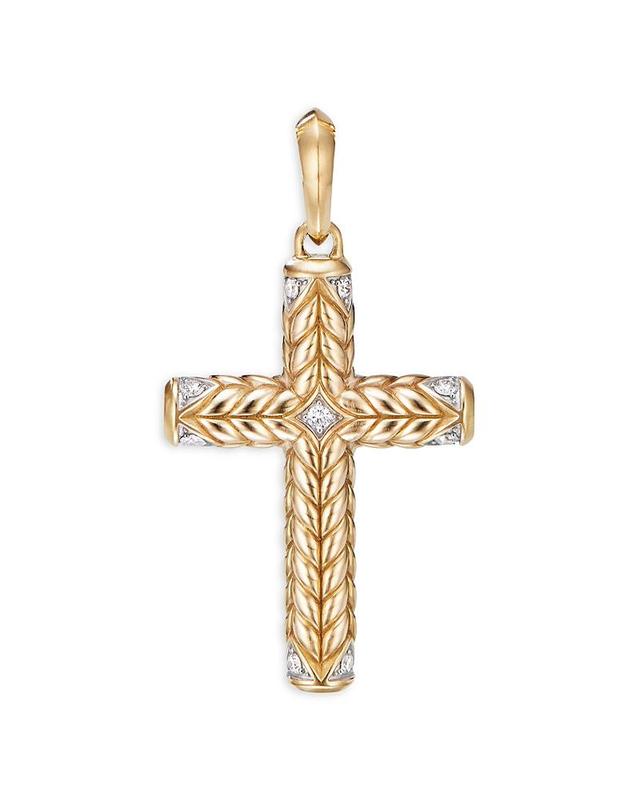 Mens Chevron Sculpted Cross Pendant in 18K Yellow Gold with Diamonds, 49MM Product Image