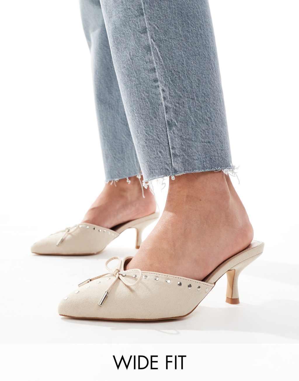 RAID Wide Fit Mimi kitten heel mules in beige Product Image