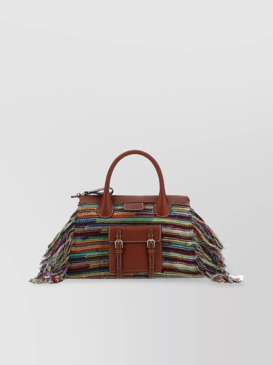 Medium Edith Fringed Leather And Cashmere Shoulder Bag In Multicolor Product Image