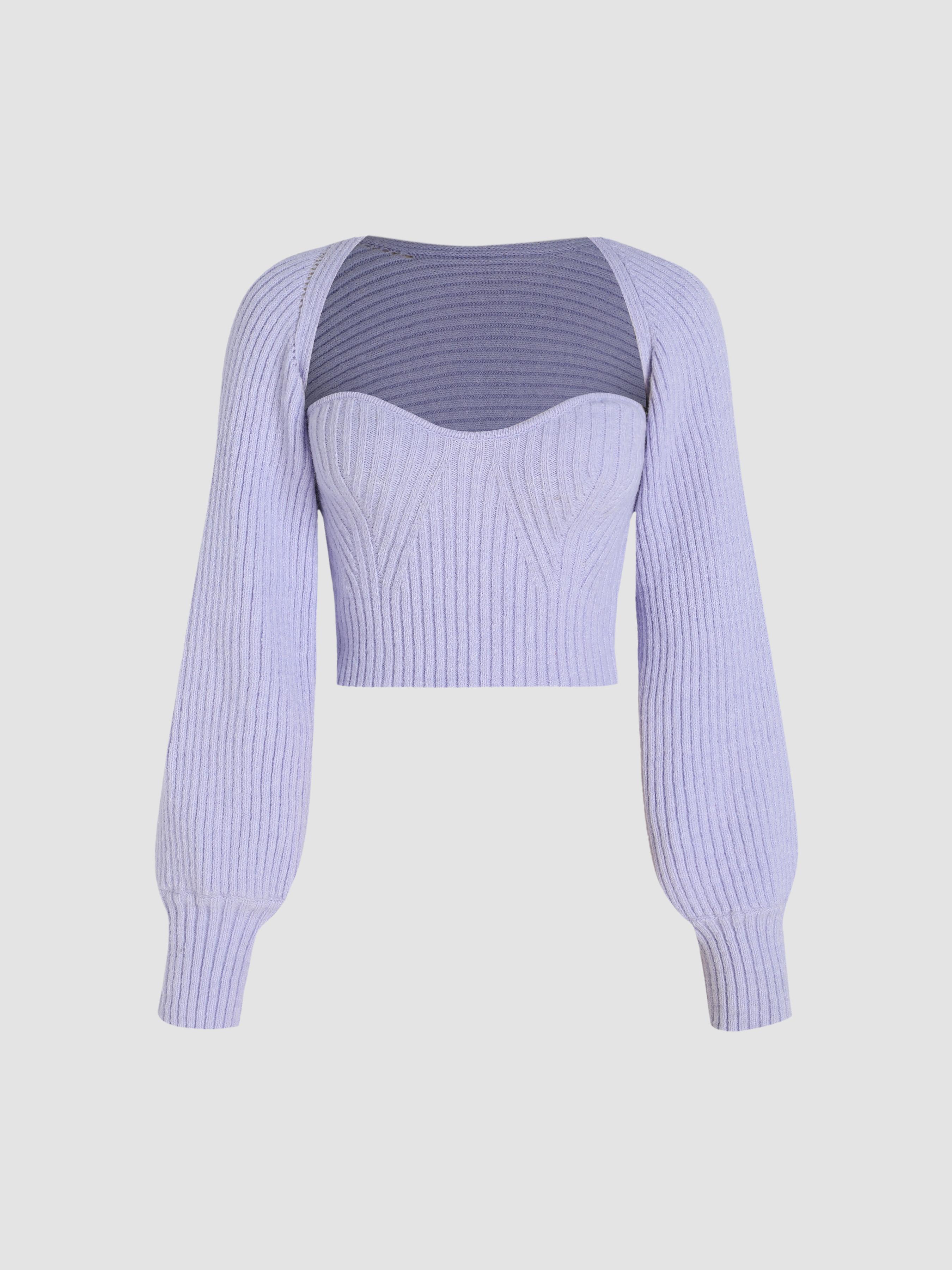 Two-Piece Rib Knit Long Sleeve Crop Top Product Image