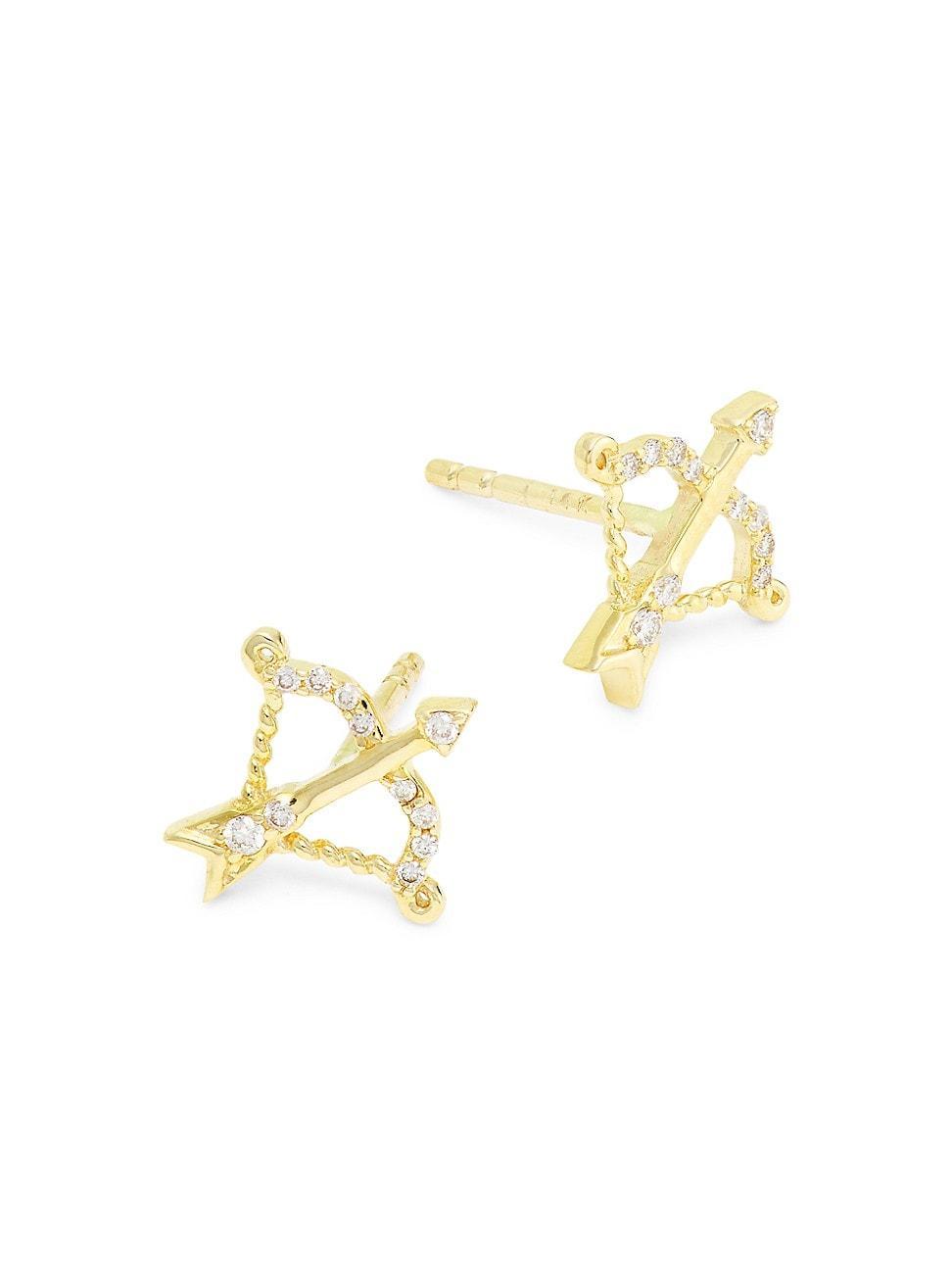 Womens 14K Yellow Gold & 0.07 TCW Diamond Zodiac Stud Earrings Product Image