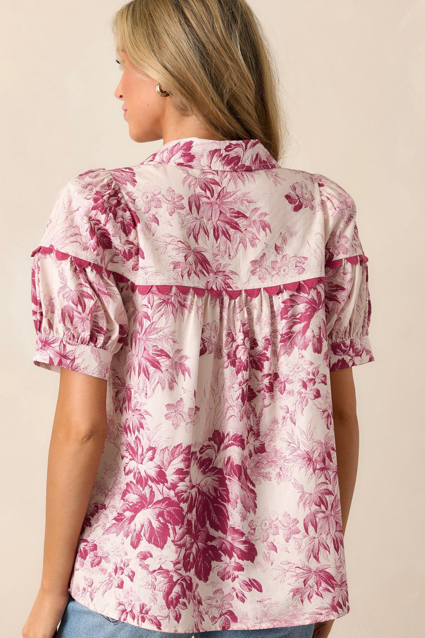 Serene Day Magenta Floral Puff Sleeve Top Product Image