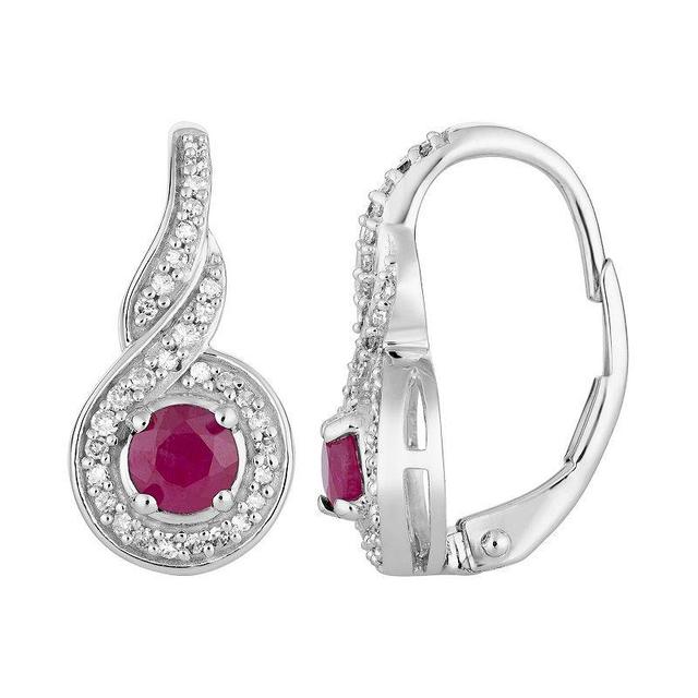 10k White Gold Ruby & 1/5 Carat T.W. Diamond Leverback Earrings, Womens, Red Product Image