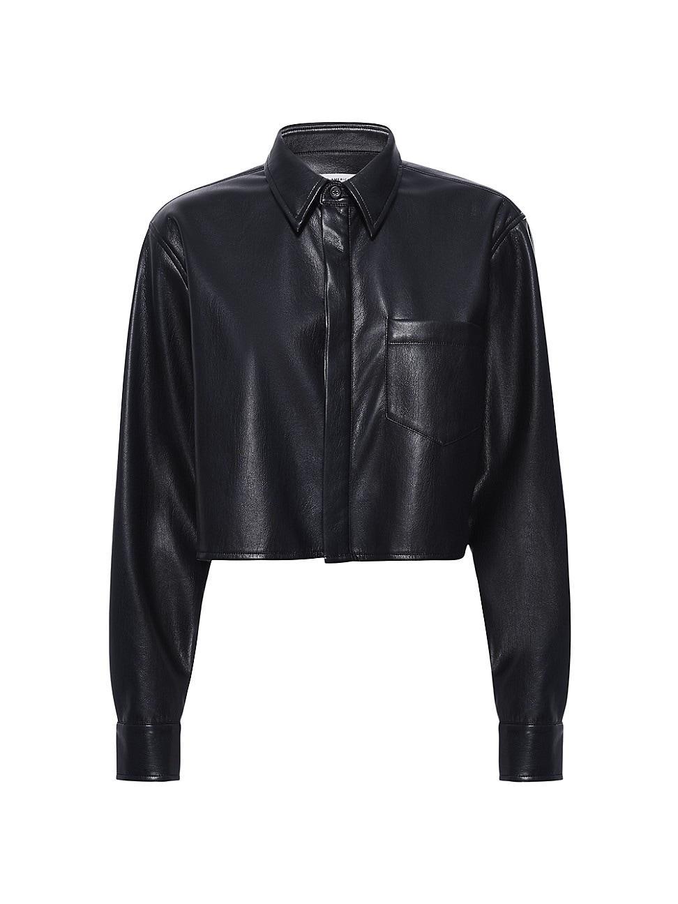 Womens Faux Leather Cropped Shirt | Black, Size XL | Good American by Khlo Kardashian Product Image