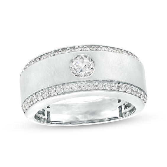 Men's 1 CT. T.w. Certified Lab-Created Diamond Lined Wedding Band in 14K White Gold (F/Vs2) Product Image