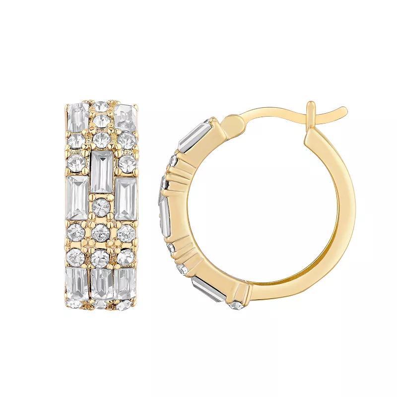 Chrystina Round & Baguette Crystal Hoop Earrings, Womens, Gold Tone Product Image