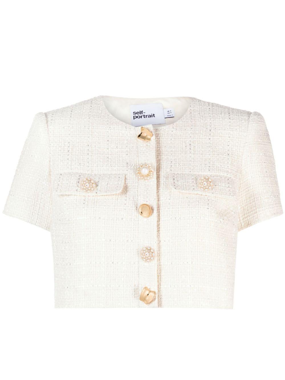 Decorative-buttons Bouclé Top In Neutrals Product Image