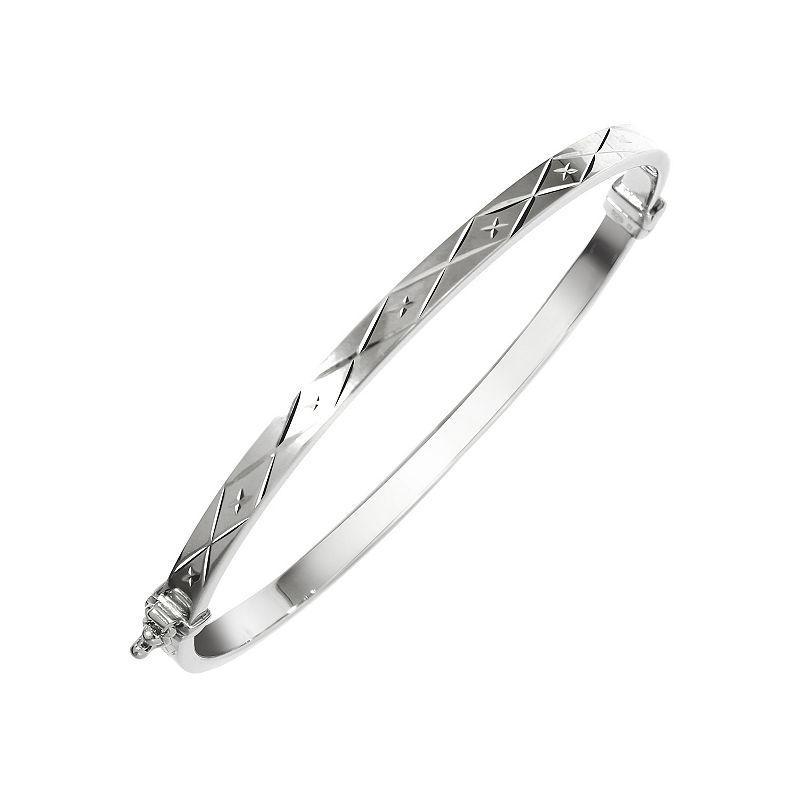 Sterling Silver Diamond Cut Bangle Bracelet, Womens, Multicolor Product Image