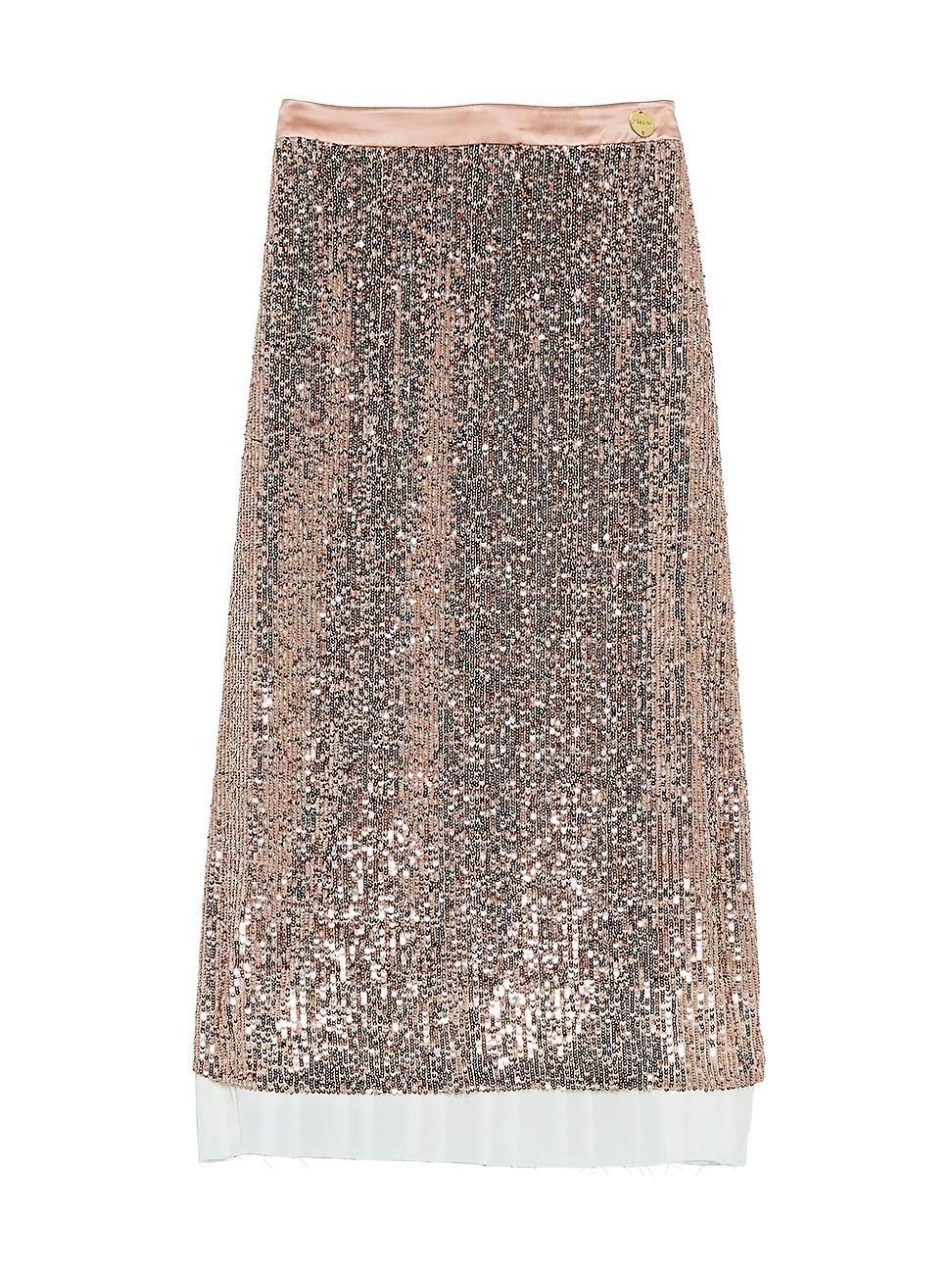 Womens Notte Sequin Straight Skirt With Pleated Hem product image