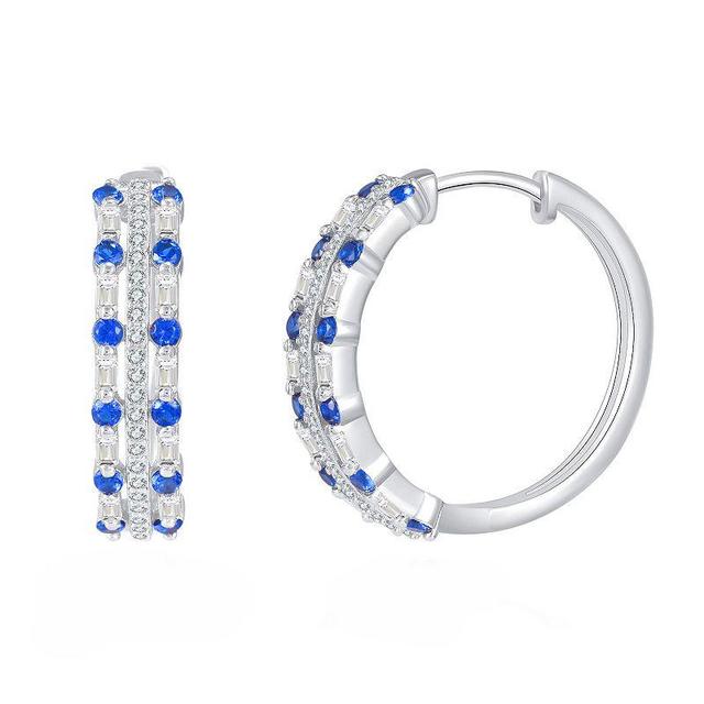 Sterling Silver Blue & White Cubic Zirconia Hoop Earrings, Womens Product Image