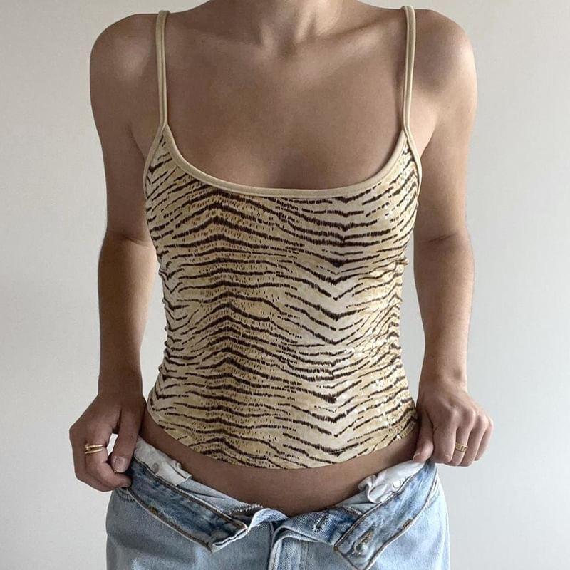 Spaghetti Strap Tiger Print Cropped Cami Top Product Image