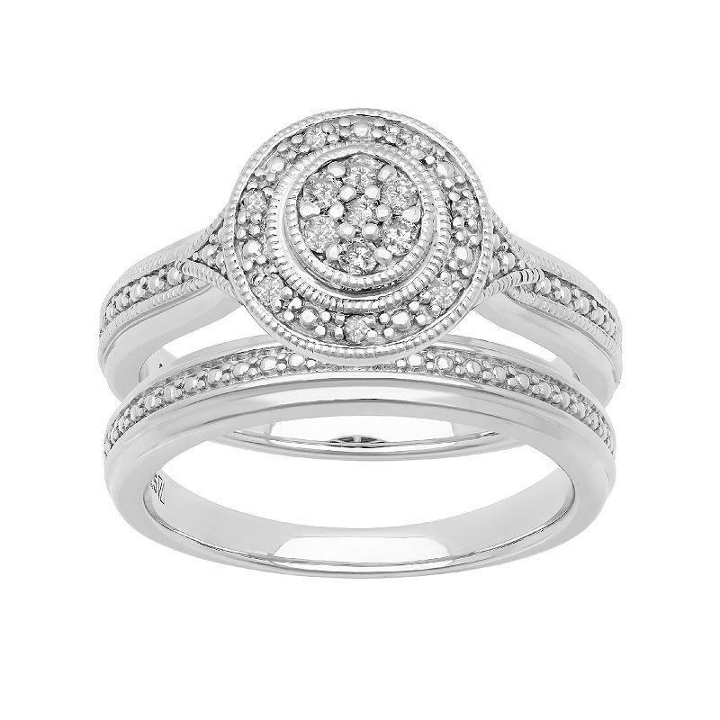 Love Always Sterling Silver 1/6 Carat T.W. Diamond Halo Engagement Ring Set, Womens Product Image