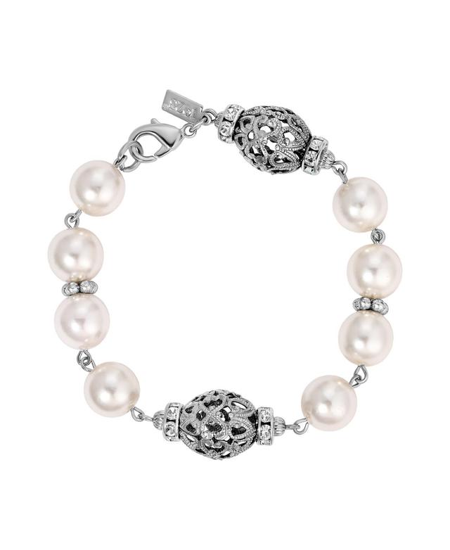 1928 Silver Tone Filigree Faux Pearl Bracelet, Womens, Pink Product Image