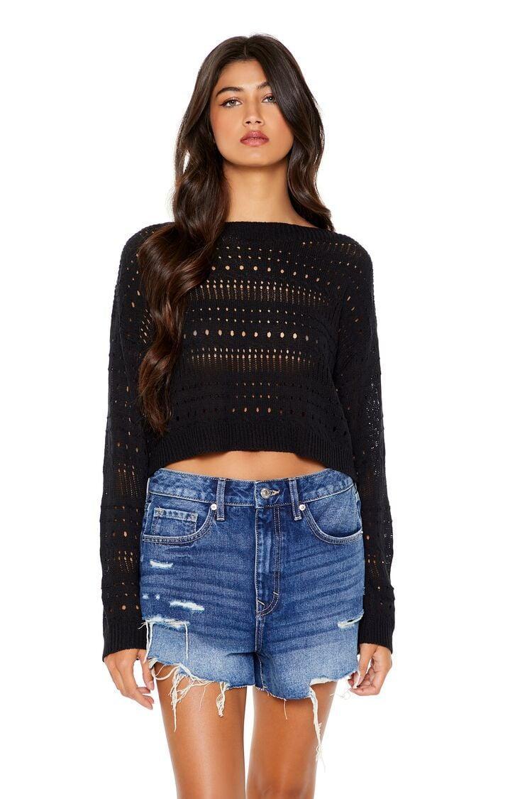 Cropped Pointelle Knit Sweater | Forever 21 Product Image