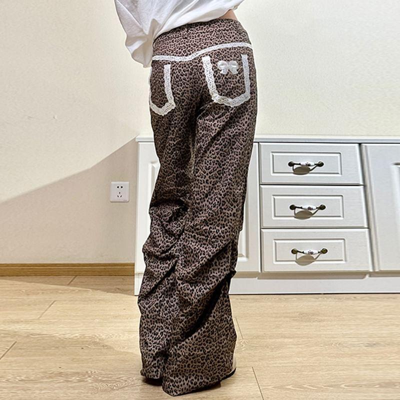 High Rise Leopard Wide Leg Pants Product Image