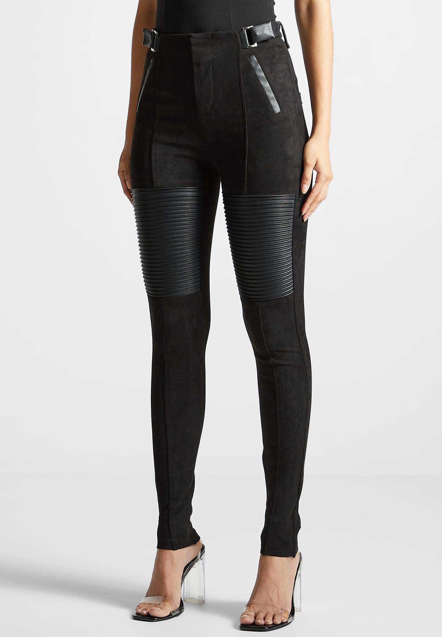 Leather and Suede Ribbed Leggings - Black Female Product Image