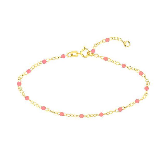 Color Romance 14k Gold Colored Enamel Bead Adjustable Bracelet, Womens Pink Product Image