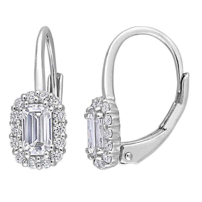 Stella Grace Sterling Silver 4/5 Carat T.W. Lab-Created Moissanite Octagon Halo Leverback Earrings, Womens Product Image