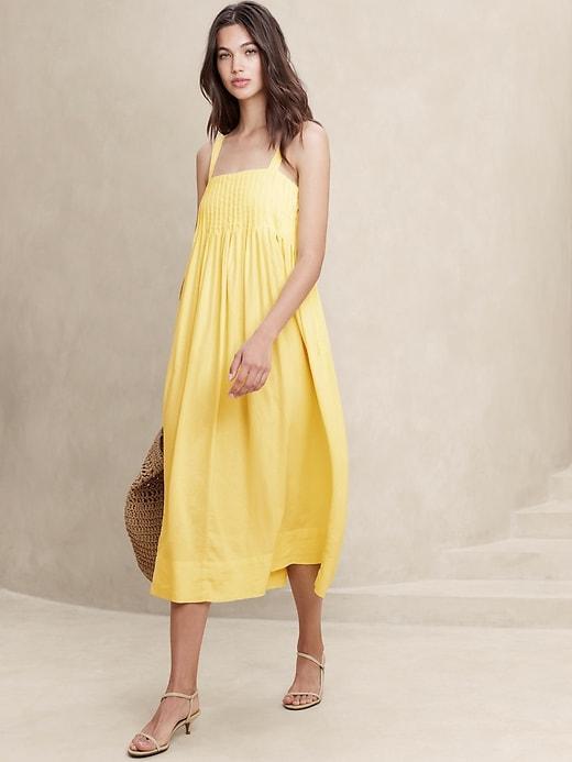 Linen-Blend Drapey Midi Dress Product Image