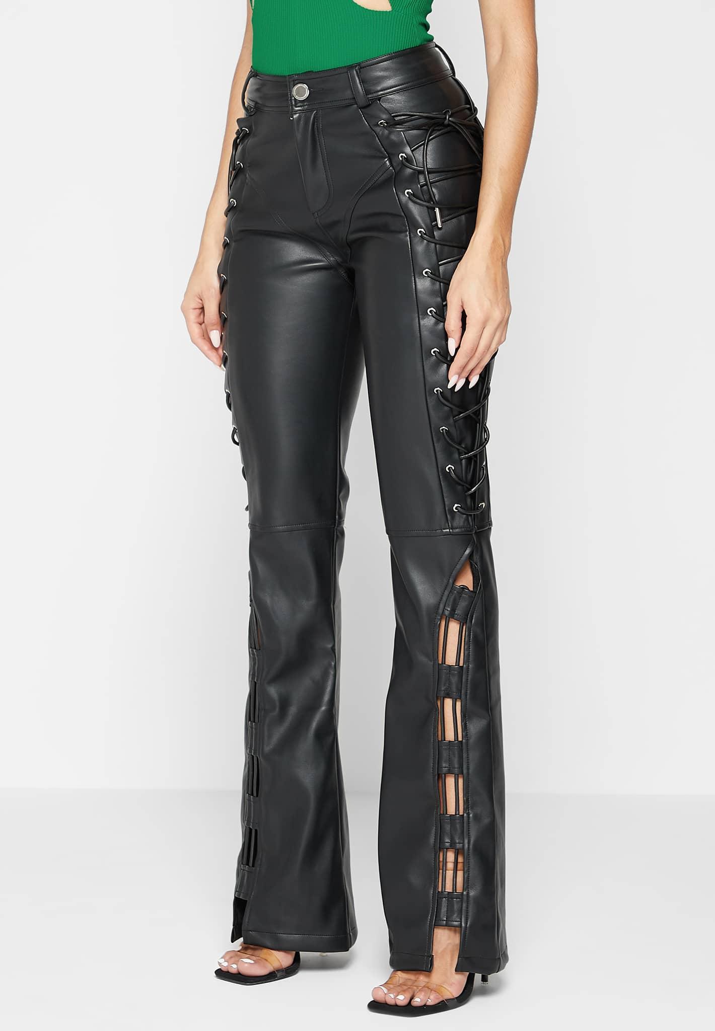 Leather Lace Up Trousers - Black Female Product Image