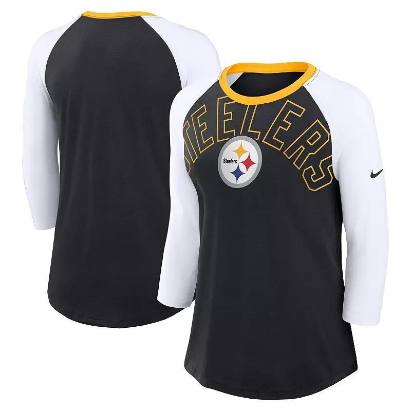 Womens Nike /White Pittsburgh Steelers Knockout Arch Raglan Tri-Blend 3/4-Sleeve T-Shirt Product Image