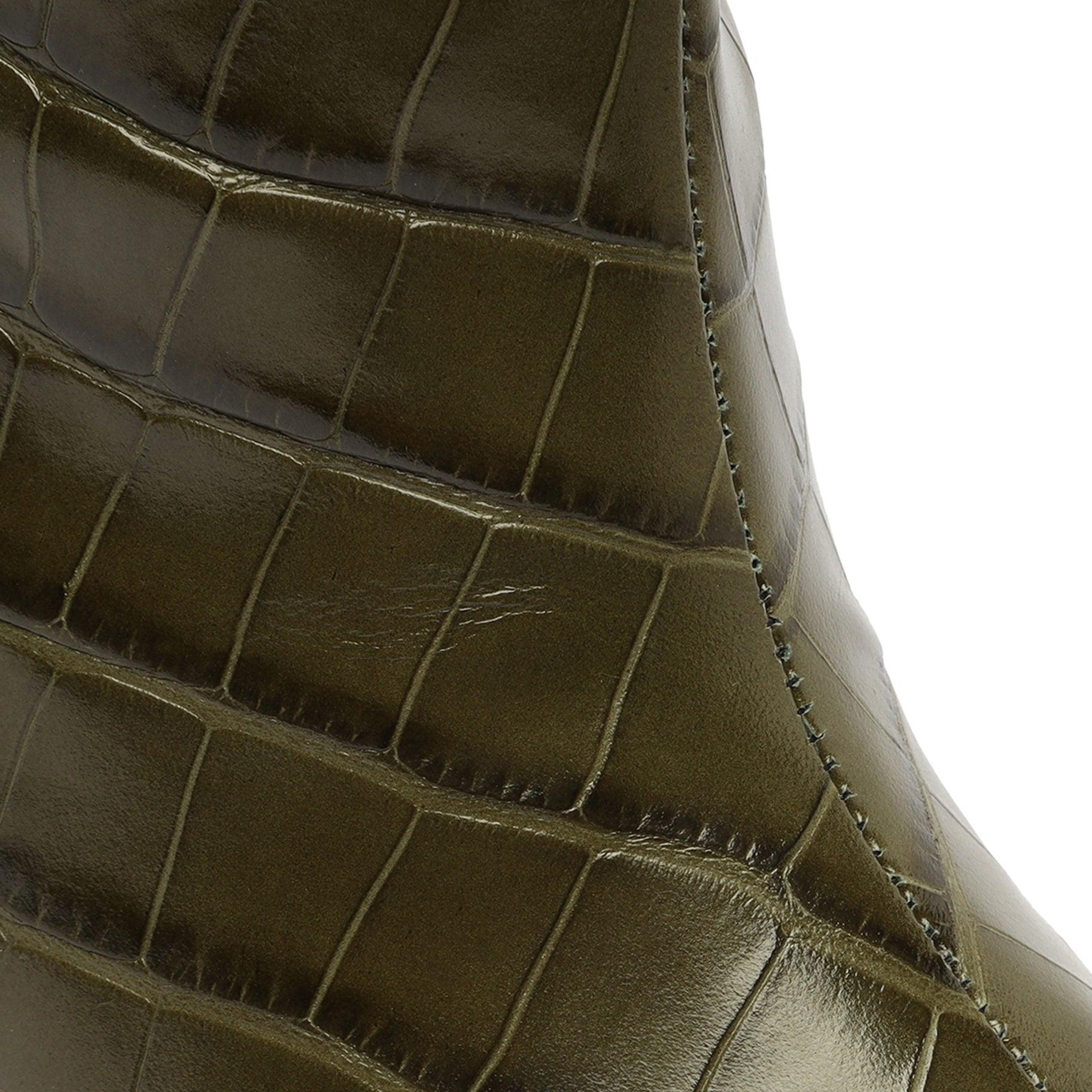 Maryana Block Crocodile-Embossed Leather Boot - 5 Military Green Crocodile-Embossed Leather Product Image