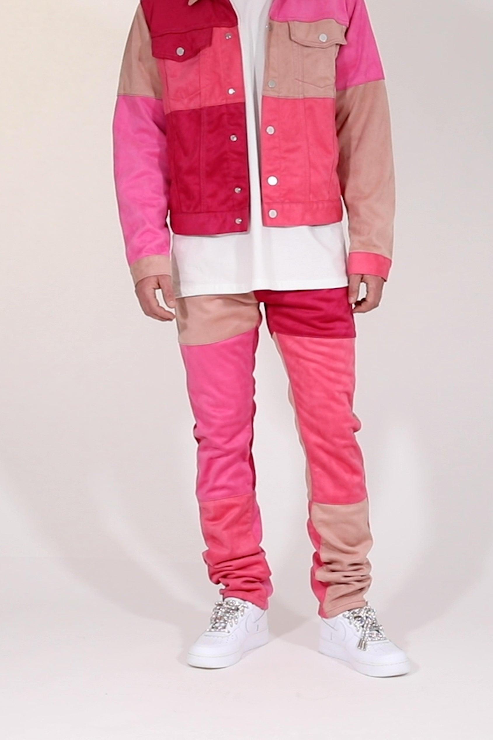 D354 Patchwork Straight Denim - Pink Product Image