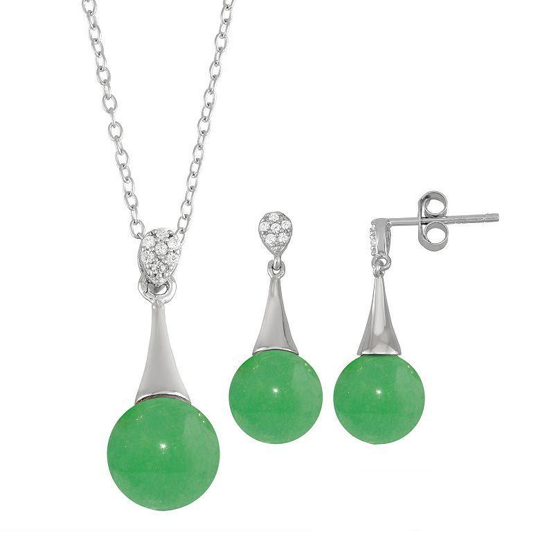 Onyx Cubic Zirconia 2-piece Pendant Necklace & Earring Set, Womens Green Jade Product Image