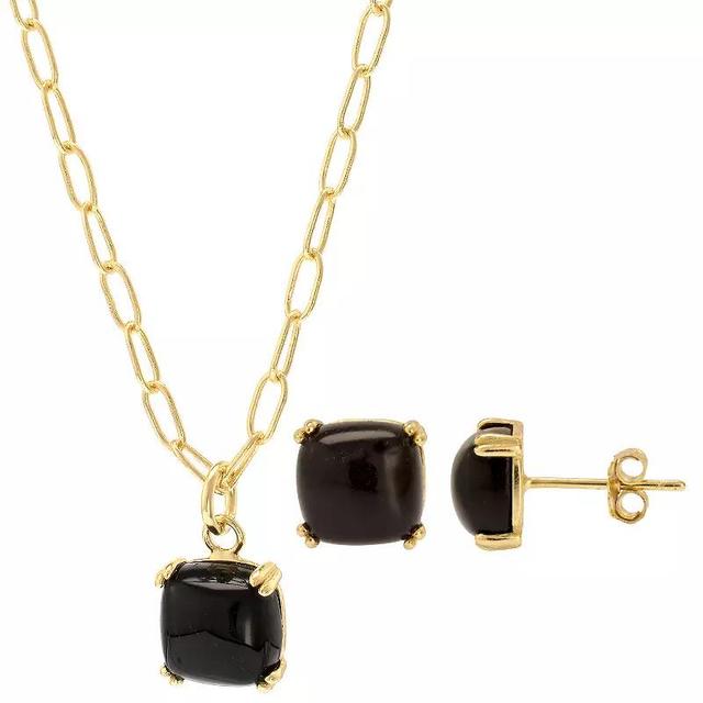 Gemistry 14k Gold Over Silver Square Black Onyx Stud Earrings & Necklace Set, Womens Gold Tone Product Image