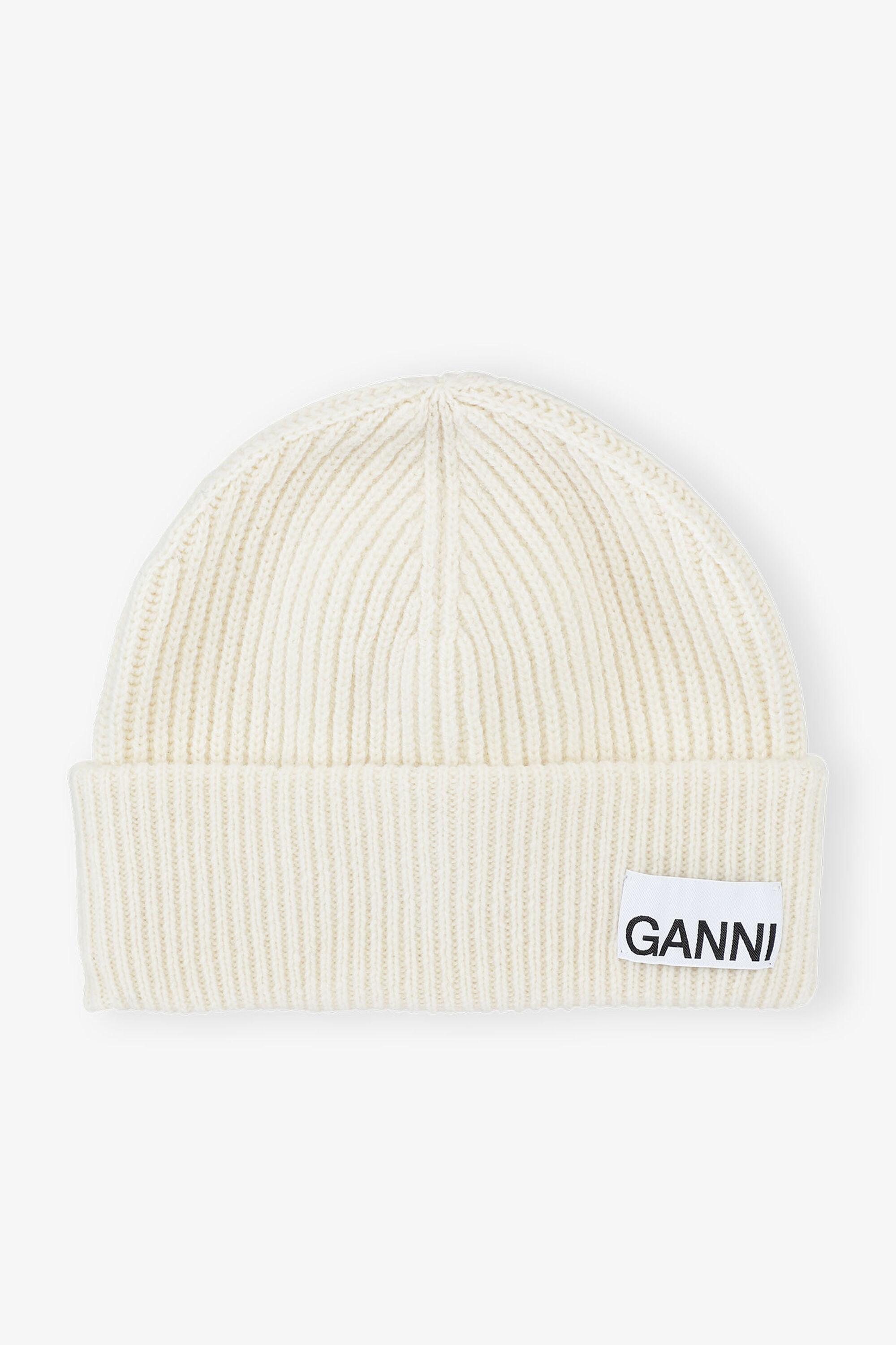 White Fitted Wool Rib Knit Beanie product image