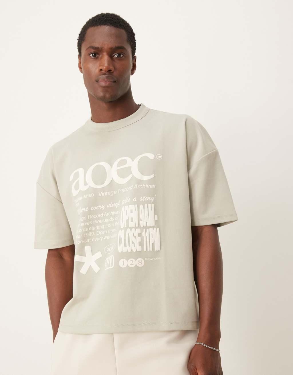 ASOS DESIGN oversized boxy t-shirt in heavyweight 300gsm neutral with street front print Product Image