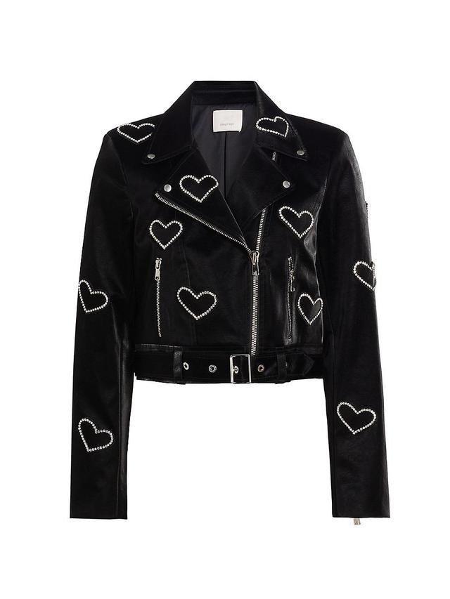 Womens Zoe Crystal-Embellished Faux Leather Jacket Product Image