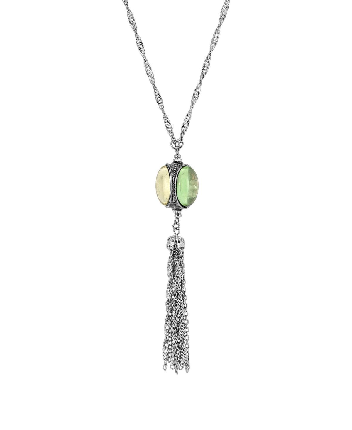 1928 Silver Tone Green & Pink Crystal Three-Sided Y-Necklace, Womens Product Image