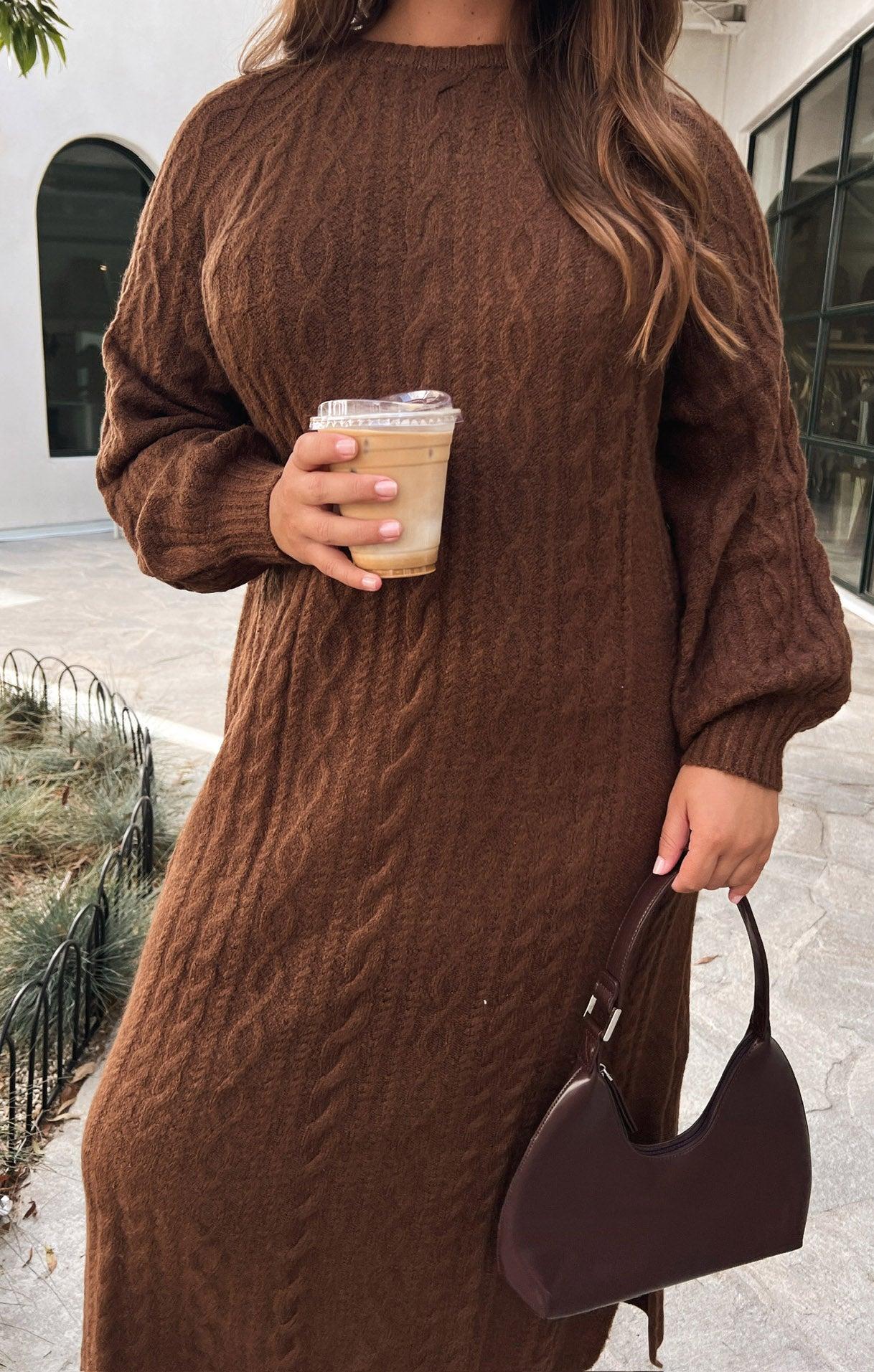 Barb Sweater Dress ~ Chocolate Cable Knit Product Image