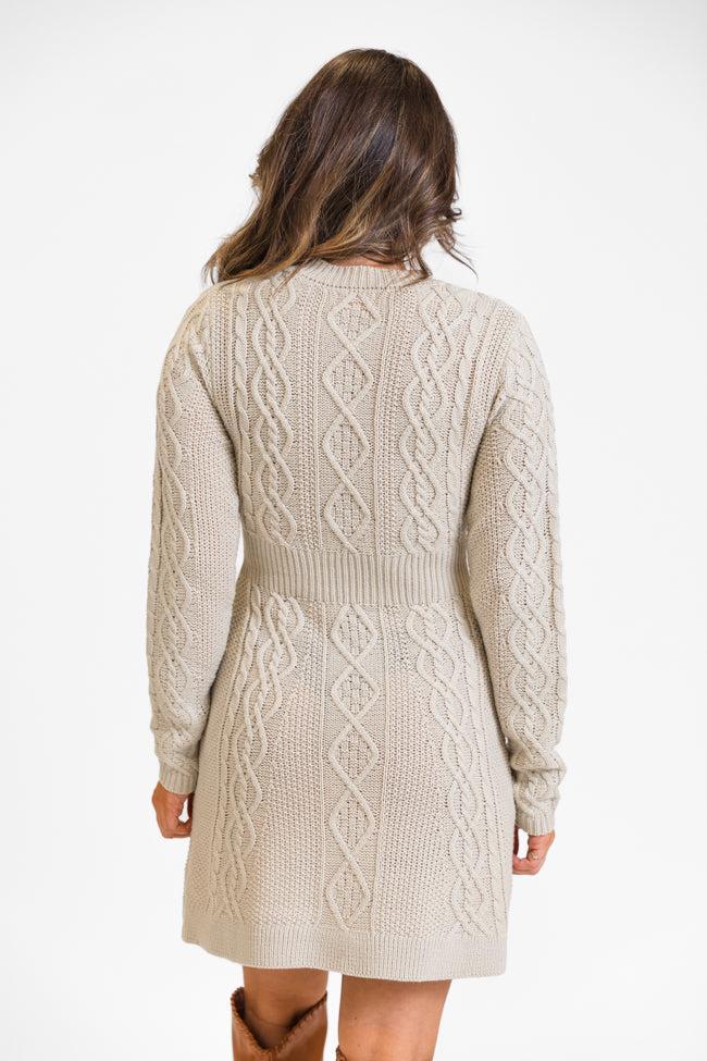 Living for Friday Beige Cable Knit Sweater Dress Product Image