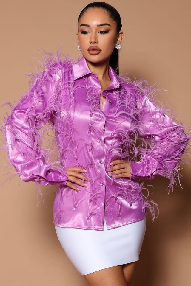 Angelina Feathered Button Front Top - Violet Product Image