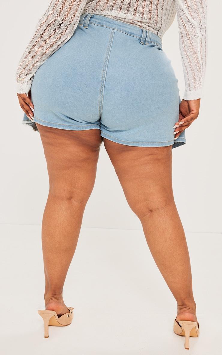 Plus Light Blue Wash Denim Wrap Shorts Product Image